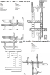 English Class A1 – Unit 8 – krzyżówki – Dyscypliny sportu/Out of class/8.3_8.6/Rozmawianie o pogodzie/Zdrowy styl życia
