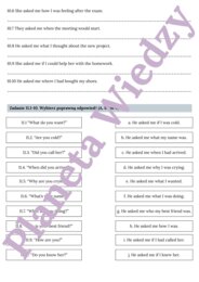 MOWA ZALEŻNA - E8– Zbiór zadań do egzaminu ósmoklasisty z języka angielskiego. Poziom A2/A2+ – 20 STRN ZADAŃ, zamiana zdań na mowę zależna, poprawna składnia, zmiany czasów, wypełnianie luk w tekście, tworzenie własnych zdań i historii + ODPOWIEDZI