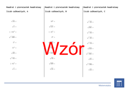 Kwadrat i pierwiastek kwadratowy liczb całkowitych | matematyka | 26 kolumn
