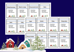 ❄️💙 Kraina Wiecznego Śniegu – zima - edukacyjna gra słowna dla klas 5–8 - język polski - biblioteka - zajęcia z wychowawcą - 56 fiszek
