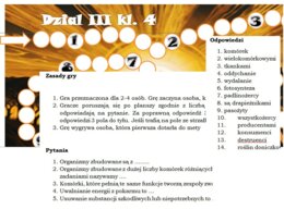 Przyrodnicza gra planszowa dla klasy 4 na podsumowanie działu "Poznajemy świat organizmów"