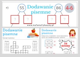DODAWANIE PISEMNE / stacja zadaniowa / KARTY PRACY kl.4 – kl. 6 PDF / 190 przykładów + ROZWIĄZANIA