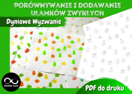 Ułamki zwykłe - Dyniowe Wyzwanie. Porównywanie i dodawanie ułamków zwykłych. Ułamki niewłaściwe i liczby mieszane.
