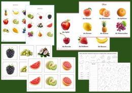 Niemiecki - komplet materiałów z zakresu leksykalnego OWOCE; Memory, BINGO, ćwiczenia