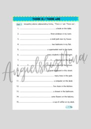 THERE IS / THERE ARE - karta pracy - ćwiczenia - zadanie -  uzupełnianie luk - A2 - klasa 4, 5 - angielski - test - kartkówka - powtórka