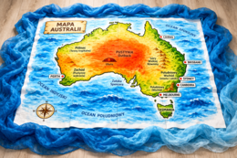 Australia w walizce, mapa Australii na podłodze, paszport podróżnika po Australii
