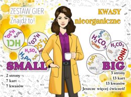 Klasa 7. Chemia. Znajdź to! Kwasy nieorganiczne. Gra typu dobble. ZESTAW – SMALL i BIG