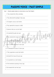 PASSIVE VOICE - Strona Bierna - Past Simple - karta pracy - zdania - luki - ćwiczenia - do wydrukowania - gramatyka - E8 - egzamin ósmoklasisty - matura - .pdf