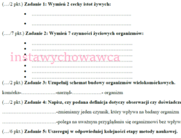 Biologia jak nauka - sprawdzian