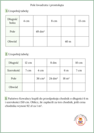 Kwadrat i prostokąt - karta pracy