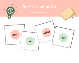 Karty z czasownikami do gry memory i nauki imesłowów czasu przeszłego, język francuski, passé composé, participe passé