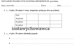 poznajemy pogodę i inne zjawiska przyrodnicze-sprawdzian