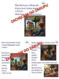 Czytanie sylabami- duże litery, opowiadanie z postaciami Minecraft