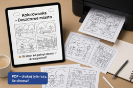 Kolorowanka „Deszczowe miasto”