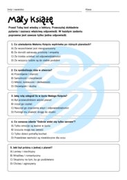 Test z lektury „Mały Książę” | de Saint-Exupery | Szkoła podstawowa | 15 pytań ABCD + Klucz + Skala ocen