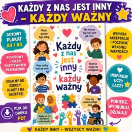 Plakat: Każdy z nas jest inny — każdy ważny