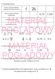 Liczby wymierne - klasa 7, 8 - notatka + karta pracy
