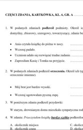 Kartkówka - części zdania