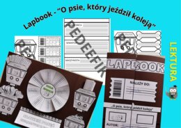 Lapbook - "O psie, który jeździł koleją" + test sprawdzający wiedzę z lektury + kod QR do gry Milionerzy