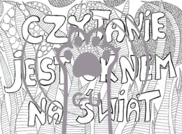 Kolorowanka czytelnicza Czytanie jest oknem na świat – biblioteka – kolorowanka - książki - książka - relaks