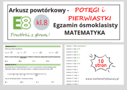 ARKUSZ POWTÓRKOWY kl.8 – POTĘGI i PIERWIASTKI + odpowiedzi / Wymagania na 2025 rok