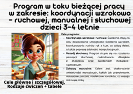 Program w toku bieżącej pracy w zakresie: koordynacji wzrokowo - ruchowej, manualnej i słuchowej dzieci 3-4 letnie!