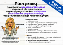 Plan pracy nauczyciela współorganizującego kształcenie specjalne, przeznaczony dla nauczyciela, który nie prowadzi zajęć rewalidacyjnych - autyzm oraz opóźnienie psychoruchowe