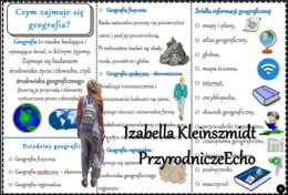 Sketchnotka/notatka/książeczka/wklejka/ściąga dla ucznia i przypomnienie dla nauczyciela/edukacja domowa. Temat „Czym zajmuje się geografia?” w pdf. Geografia 5, dział „Mapa Polski”. Materiał wykonany na podstawie podręcznika z wydawnictwa Nowa Era – now