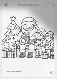 Kolorowanki świąteczne – upominki, Mikołaj, renifery