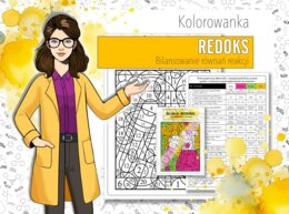 Chemia. Szkoła średnia. Reakcje REDOKS - Bilansowanie równań reakcji. Kolorowanka naukowa. Karta pracy. Zadanie.