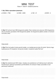 Zestaw powtórzeniowy - dział III działania pisemne. Klasa 4. GWO
