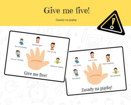 Give me five! Zasady na piątkę - pięć zasad pracy na lekcji, dwie wersje językowe, język angielski, język polski., zarządzanie klasą, classroom menagement
