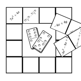 Kwadratowe domino - mnożenie jednomianów przez sumy/wyrażenia algebraiczne