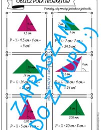 Karta pracy, kartkówka - obliczanie pól trójkątów.