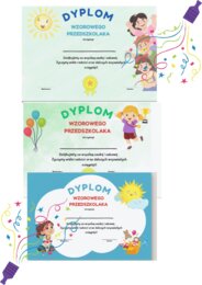 Dyplomy dla wzorowych przedszkolaków. 5 sztuk w zestawie. Plik PNG (ZIP)