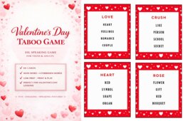 VALENTINE'S DAY TABOO / FORBIDDEN WORDS GAME – gra językowa ESL | 60 kart | Speaking Game A2–B2 | Walentynki