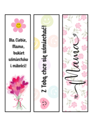 Zakładki na Dzień Matki – 24 gotowe wzory do druku 🌸Piękny i szybki prezent dla mamy od dziecka/dwustronne-miejsce na imię ucznia