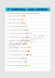 1st Conditional - Make a Sentence! - Pierwszy Tryb Warunkowy -  karta pracy - ćwiczenia - zadania - do druku - egzamin ósmoklasisty - matura - gramatyka - do wydrukowania -  .pdf