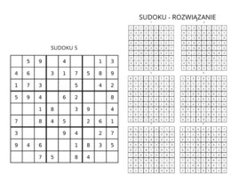 SUDOKU - POZIOM ŁATWY ŚREDNI I TRUDNY + ROZWIĄZANIA