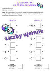 Działania na liczbach ujemnych - gra z kostką