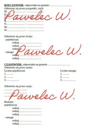 RZECZOWNIK i CZASOWNIK notatka do uzupełnienia- karta pracy