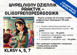 Wypełniony dziennik praktyk oligofrenopedagogika 180 h klasy 4, 5,7