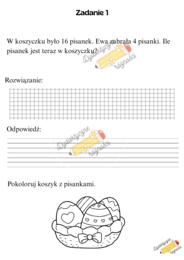 Klasa 1. Wielkanocne odejmowanie w zakresie 20. Zadania z treścią.