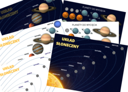 Edukacyjny Układ słoneczny - plansze na rzepy, piktogramy planet, karty edukacyjne z nazwami polskimi i angielskimi