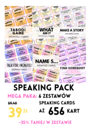 MEGA PAKA: SPEAKING SET -  aż 6 zestawów - 656 Speaking Cards - What am I? - Make a Story - Taboo - Talk for 1 Minute - Name 5 - Find somebody who - mówienie - warm - up - ice - breaker -  gra - gry językowe - angielski - A2  - B1  - B2
