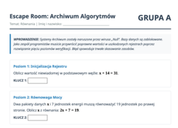 Escape Room matematyczny – Równania | Klasa 6 | Wersje A i B