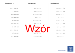 Dodawanie i odejmowanie liczb dziesiętnych | matematyka | 26 kolumn