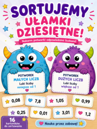 💜 „Przecinkowe potworki – ułamki dziesiętne większe i mniejsze od 1 | wycinanka matematyczna | SPE | klasy 4–5”