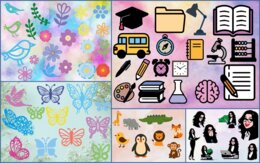 Szablony do canvy w formacie png bez tła 67 elementów o tematyce szkoła, motyle, ptaki, zwierzęta, kwiaty