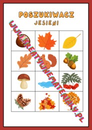 Poszukiwacz Jesieni - karta do skreślania oznak jesieni lub do gry w BINGO / MEMORY